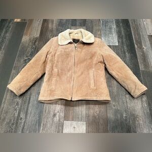 WINLIT VINTAGE BEIGE LEATHER/SUEDE/FAUX FUR Sherpa Lined COAT/JACKET SZ L women